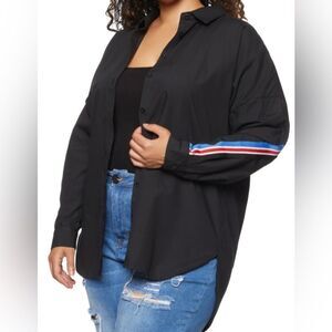 New Look Tunic Button Up with Fashion Accent Stripe Across Back/Sleeves Size 1X